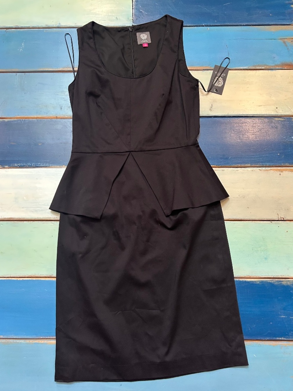 NWT Vince Camuto Black Peplum Sheath Dress Size 2 Sleeveless Career Cocktail